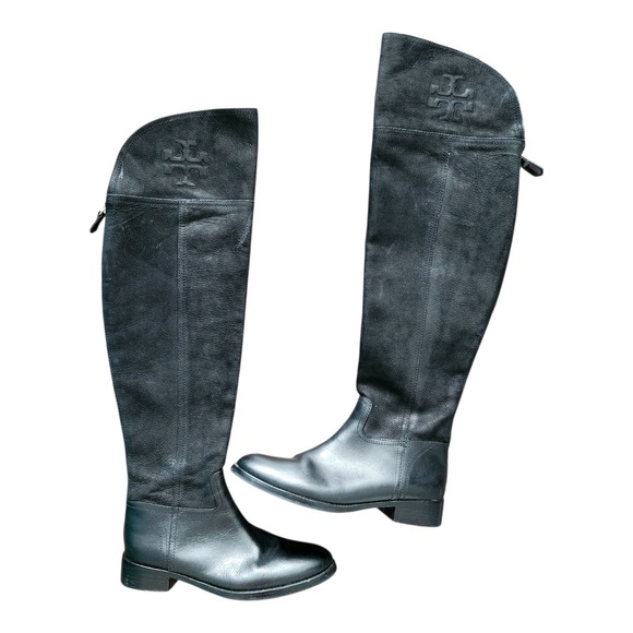 Tory Burch Black Leather Over The Knee Riding Boots Women's Size 7.5 - Picture 1 of 11